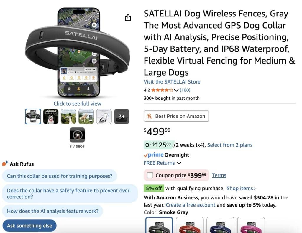 Amazon screenshot of satellai collar